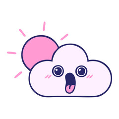 cute cartoon of a sun and cloud in bright neon color