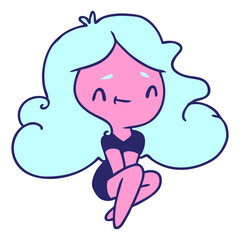 cartoon illustration of a cute kawaii girl in bright neon color