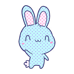 cute cartoon rabbit waving in bright neon color