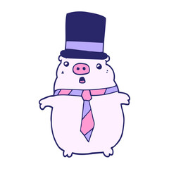 cartoon business pig in bright neon color