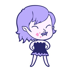 cartoon vampire girl with blood on cheek in bright neon color