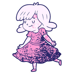 cartoon happy girl in bright neon color