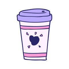 cartoon cup of takeout coffee in bright neon color
