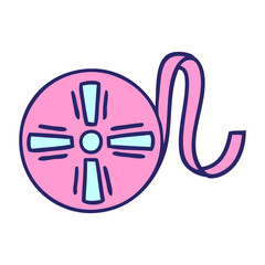 cute cartoon of a movie roll in bright neon color