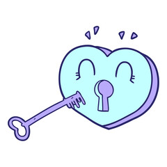 cartoon heart with key in bright neon color