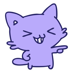 cartoon of a cat pointing and laughing in bright neon color