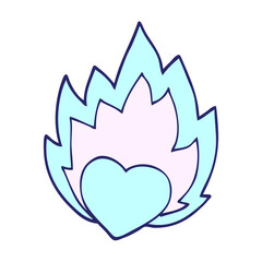 cartoon doodle flaming heart in bright neon color