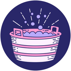 icon of a tattoo style tin bath in bright neon color