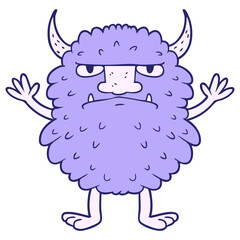 cartoon grumpy monster in bright neon color