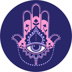 Fototapeta premium iconic tattoo style image of a hamza in bright neon color