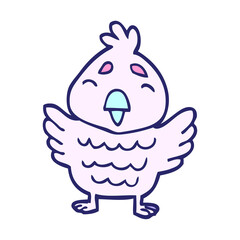 cartoon doodle red bird in bright neon color