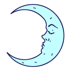 tattoo in traditional style of a crescent moon in bright neon color