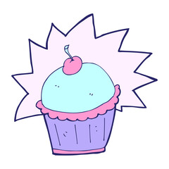 cartoon cupcake in bright neon color