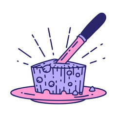 illustration of a traditional tattoo style plate of cheese in bright neon color