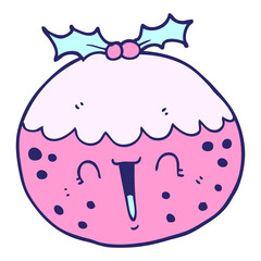 cute cartoon christmas pudding in bright neon color