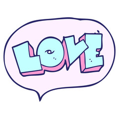 freehand drawn speech bubble cartoon love sign in bright neon color