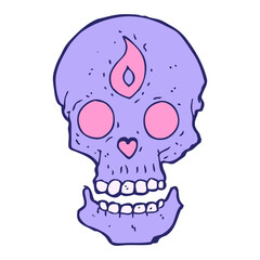 cartoon mystic skull in bright neon color