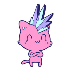 cartoon happy cat punk in bright neon color