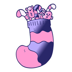 cartoon doodle christmas stocking in bright neon color