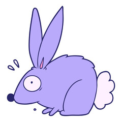 cartoon frightened rabbit in bright neon color