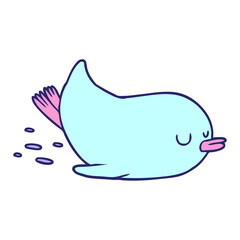 cartoon sliding penguin in bright neon color