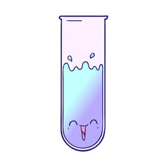 cartoon happy test tube in bright neon color