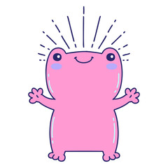 illustration of a traditional tattoo style happy frog in bright neon color