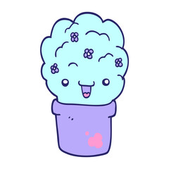cartoon shrub in pot in bright neon color