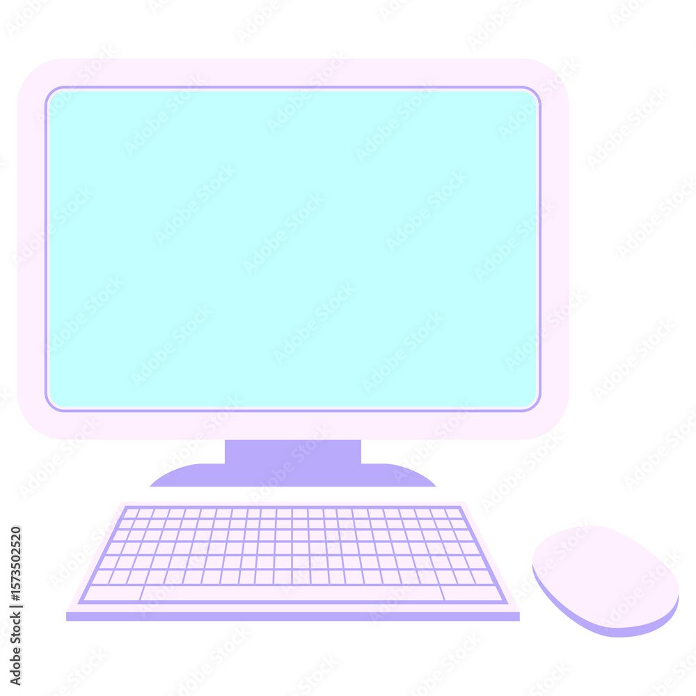 Fototapete computer with wireless mouse and keyboard in bright neon color