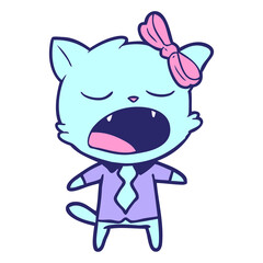 cartoon yawning cat in bright neon color