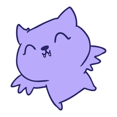 freehand drawn cartoon of cute kawaii bat in bright neon color