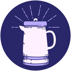icon of a tattoo style coffee pot in bright neon color