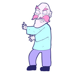 cartoon angry old man in bright neon color