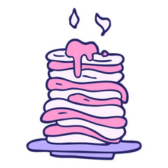 cartoon doodle stack of pancakes in bright neon color