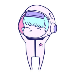 cartoon curious astronaut in bright neon color