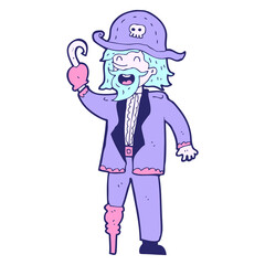 cartoon pirate captain in bright neon color
