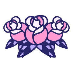 tattoo in traditional style of a bouquet of flowers in bright neon color