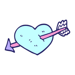cartoon doodle heart shot through with arrow in bright neon color
