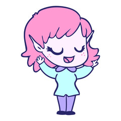 happy cartoon elf girl in bright neon color