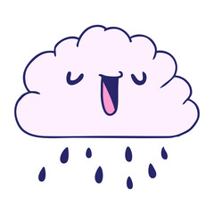 cartoon illustration kawaii weather rain cloud in bright neon color