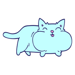 cartoon doodle fat cat in bright neon color