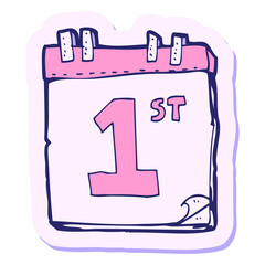 sticker of a cartoon calendar in bright neon color
