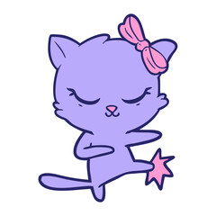 cute cartoon cat with bow in bright neon color