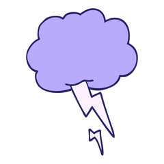 cartoon doodle storm cloud with lightning in bright neon color