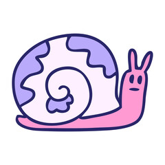 hand drawn quirky cartoon snail in bright neon color