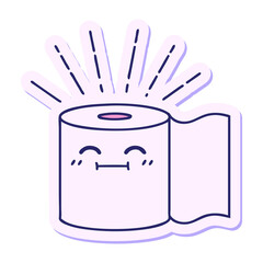 sticker of a tattoo style toilet paper character in bright neon color