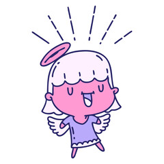 illustration of a traditional tattoo style singing angel in bright neon color