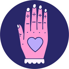 iconic tattoo style image of a hand in bright neon color