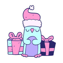 cute christmas penguin in bright neon color