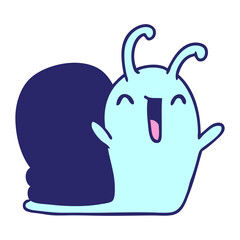 cartoon illustration kawaii happy cute snail in bright neon color